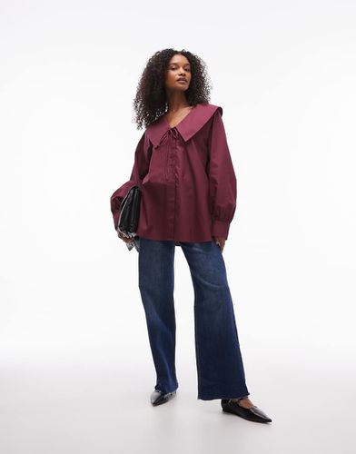 Camicia bordeaux in popeline con colletto - Topshop - Modalova