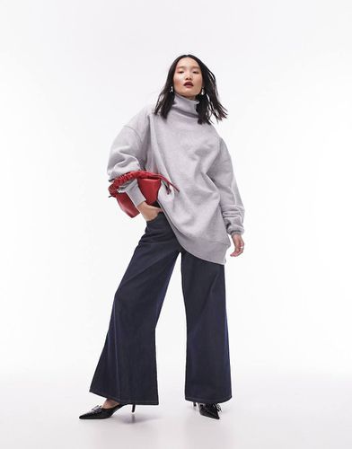 Felpa grigia super oversize con scollo a imbuto - Topshop - Modalova