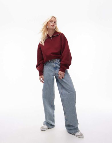 Felpa oversize bordeaux con zip corta - Topshop - Modalova