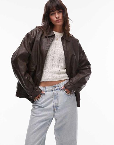 Giacca bomber con colletto oversize in pelle sintetica testurizzata - Topshop - Modalova