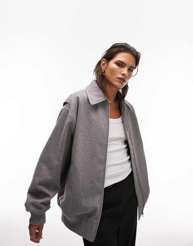 Giacca bomber grigia in lana con colletto - Topshop - Modalova