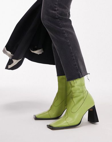Hudson - Stivali stile western con tacco in pelle premium color lime - Topshop - Modalova