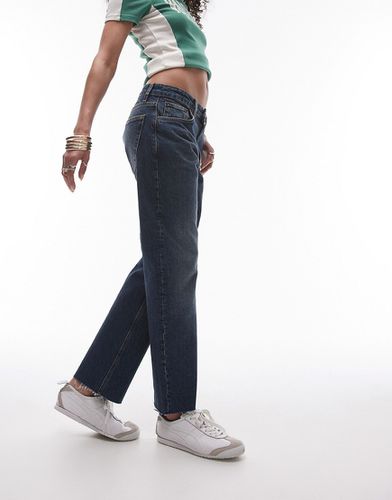 Jeans dritti cropped con bordi grezzi a vita medio alta intenso effetto sporco - Topshop - Modalova