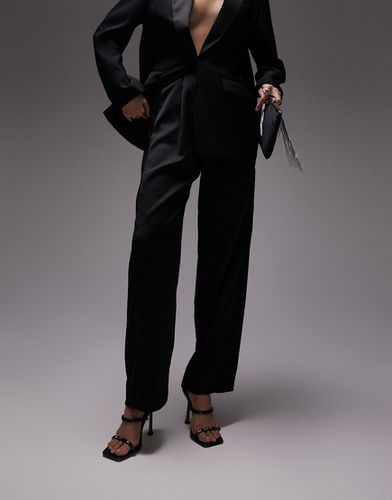 Lux - Pantaloni con fondo ampio con chiusura con gancetto e barretta neri in coordinato - Topshop - Modalova
