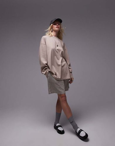 Maglietta stile skater a maniche lunghe color avena mélange premium con cuciture a vista - Topshop - Modalova