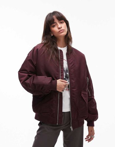 Nero - Bomber in nylon bordeaux con colletto - Topshop - Modalova