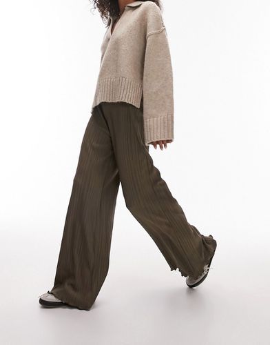 Pantaloni a fondo ampio kaki plissé - Topshop - Modalova