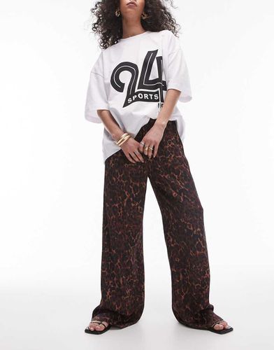 Pantaloni dritti in raso leopardato scuro allacciati in vita - Topshop - Modalova