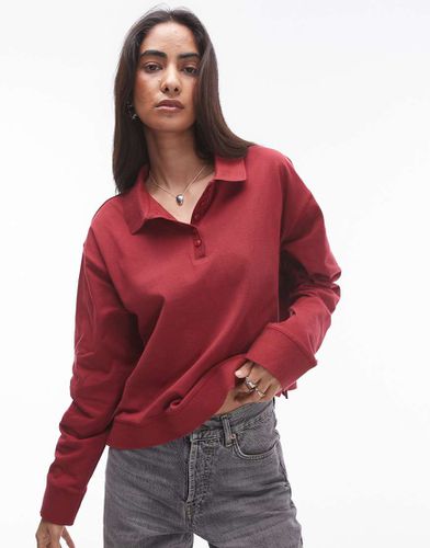 Polo a maniche lunghe squadrata rosso scuro - Topshop - Modalova