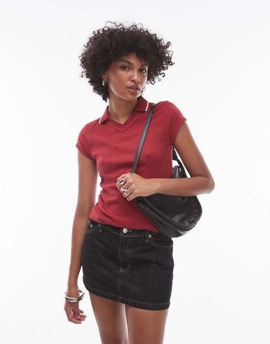 Polo ristretta rossa con bordi a contrasto - Topshop - Modalova