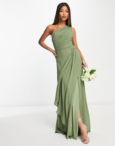 Vestito da damigella monospalla lungo in chiffon drappeggiato verde salvia - TFNC - Modalova