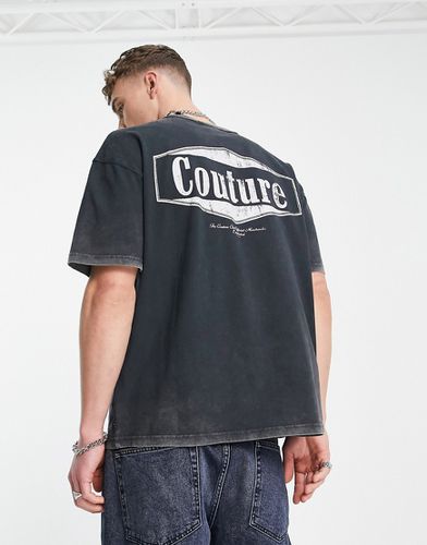 T-shirt comoda lavaggio acido nero con stampa del logo sul petto e sul retro - The Couture Club - Modalova
