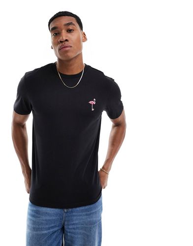 T-shirt nera con fenicottero ricamato - Threadbare - Modalova