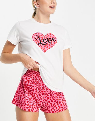 Completo pigiama corto leopardato con scritta love e grigio - Threadbare - Modalova