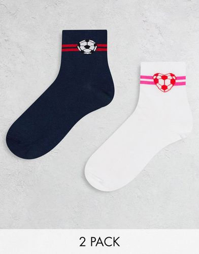 Confezione da 2 paia di calzini da calcio blu navy e bianchi - Threadbare - Modalova