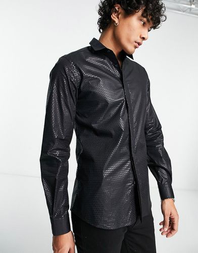 Hester - Camicia slim nera con paillettes laminate - Twisted Tailor - Modalova