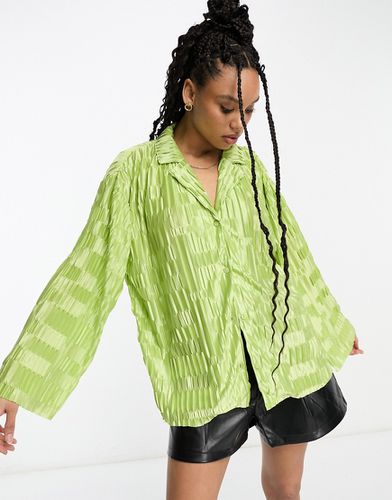 Camicia oversize plissé in raso lime in coordinato - Urban Threads - Modalova