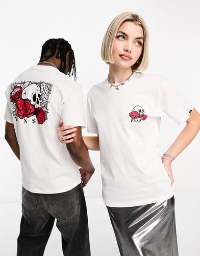 T-shirt bianca con stampa di teschio e rose sul retro - Vans - Modalova