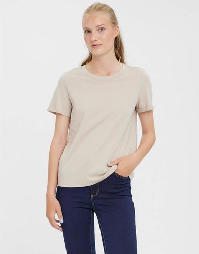 T-shirt color pietra con maniche risvoltate - Vero Moda - Modalova