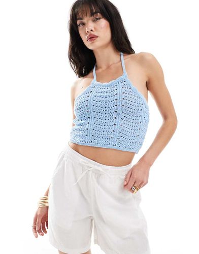 Top allacciato al collo all'uncinetto azzurro - Vero Moda - Modalova