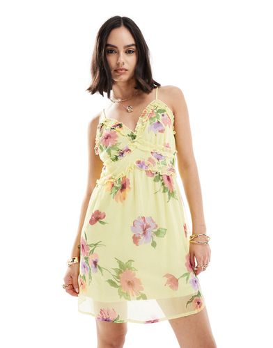 Vestito corto con spalline sottili limone a fiori con volant - Vero Moda - Modalova