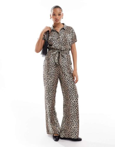 Tuta jumpsuit con bottoni, stampa leopardata e allacciatura in vita - Vila - Modalova