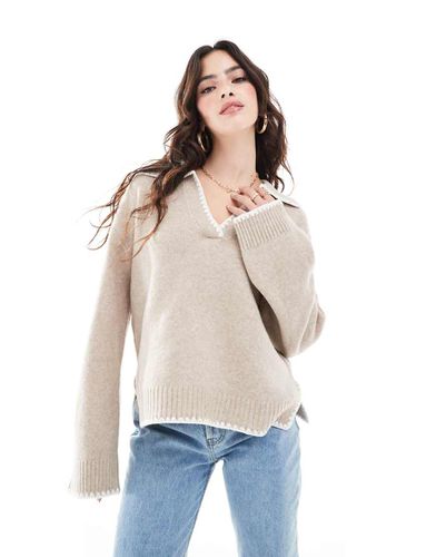 Maglione beige con scollo a V aperto e cuciture a contrasto - Vila - Modalova