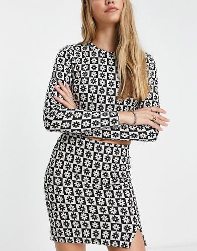 Minigonna in jersey con stampa a scacchi e fiori stile rétro color nero e bianco in coordinato - Vila - Modalova