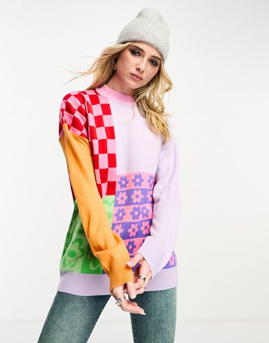 Maglione color block con stampa - VIOLET ROMANCE - Modalova