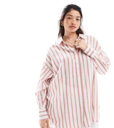 Camicia oversize in lino a righe color ruggine - Yours - Modalova