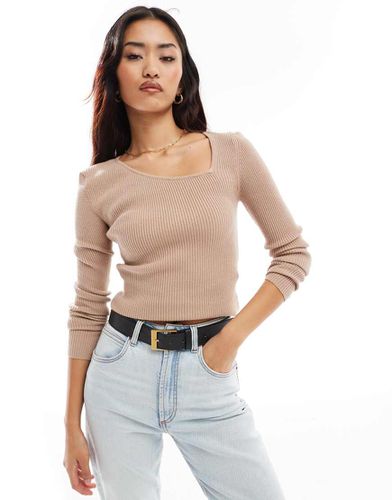 Top a maniche lunghe in maglia beige con scollo asimmetrico - YAS - Modalova