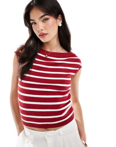 Top con spalle scoperte in maglia rosso a righe bianche - Y.A.S - Modalova