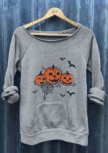 Halloween Pumpkin Face Bat Pocket Sweatshirt - unsigned - Modalova