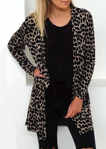Leopard Long Sleeve Chic Cardigan - unsigned - Modalova