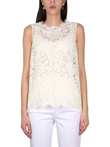 Logoed stretch lace top - dolce & gabbana - Modalova