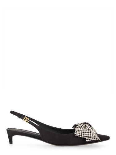 Satin sling-back with rhinestone embroidery - dolce & gabbana - Modalova