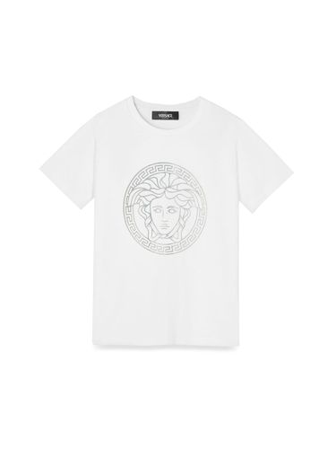 Jersey t-shirt + lamimate medusa greca print - versace - Modalova