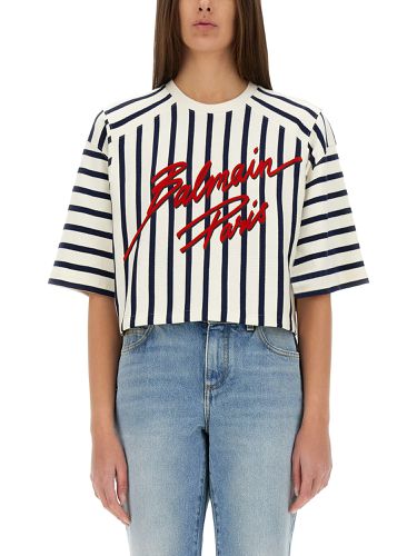 Balmain striped baseball t-shirt - balmain - Modalova