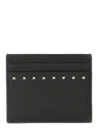 Garnet calfskin "rockstud" card holder - valentino garavani - Modalova