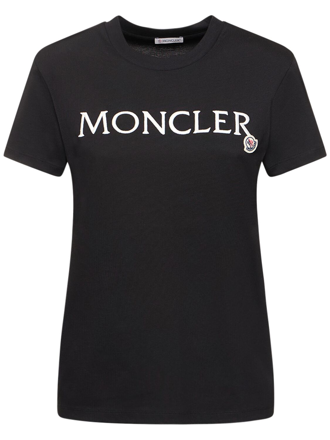 Logo Embroidered Cotton T-shirt - MONCLER - Modalova