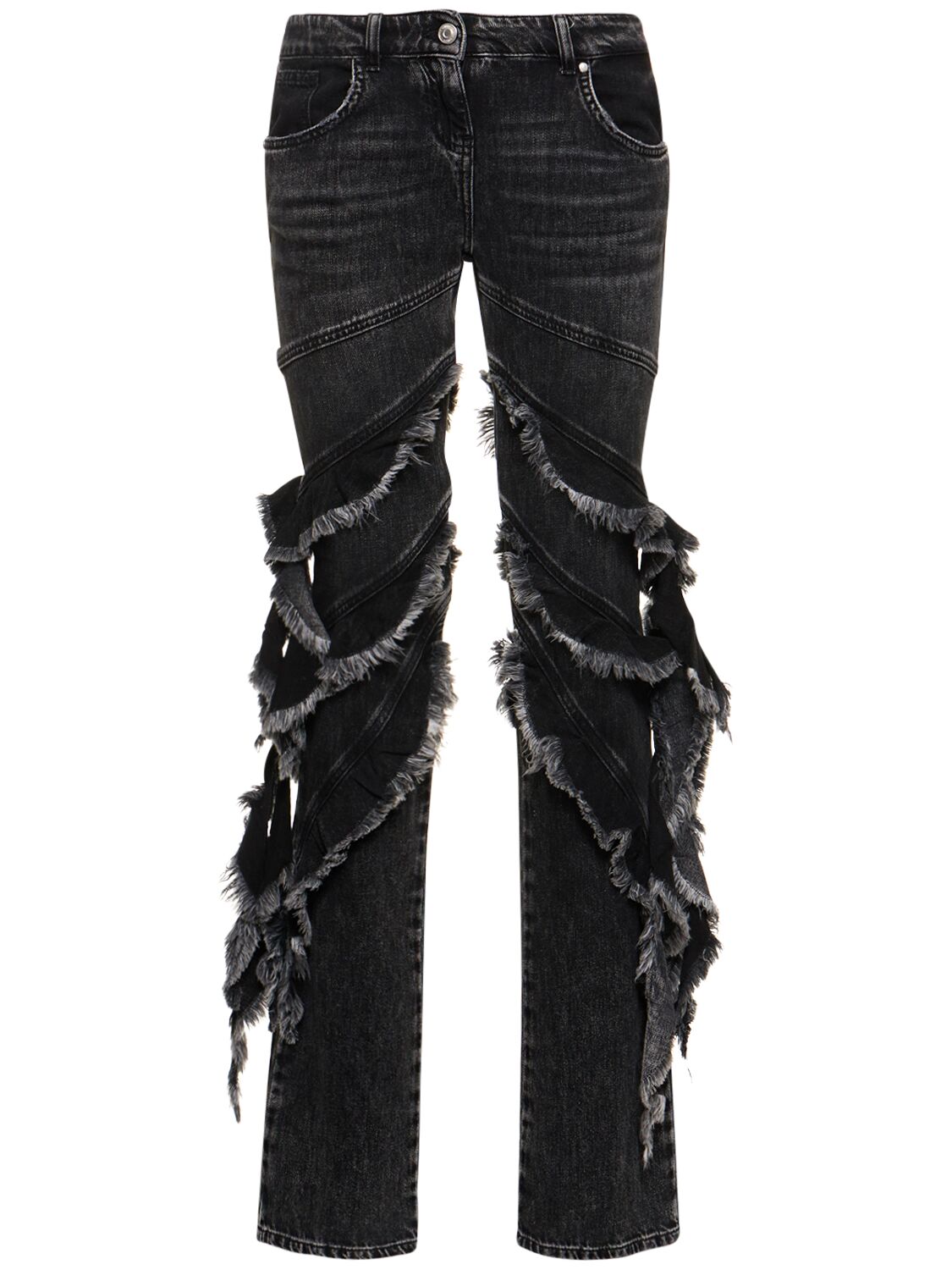 Denim Low Waist Straight Jeans W/ Ruches - BLUMARINE - Modalova