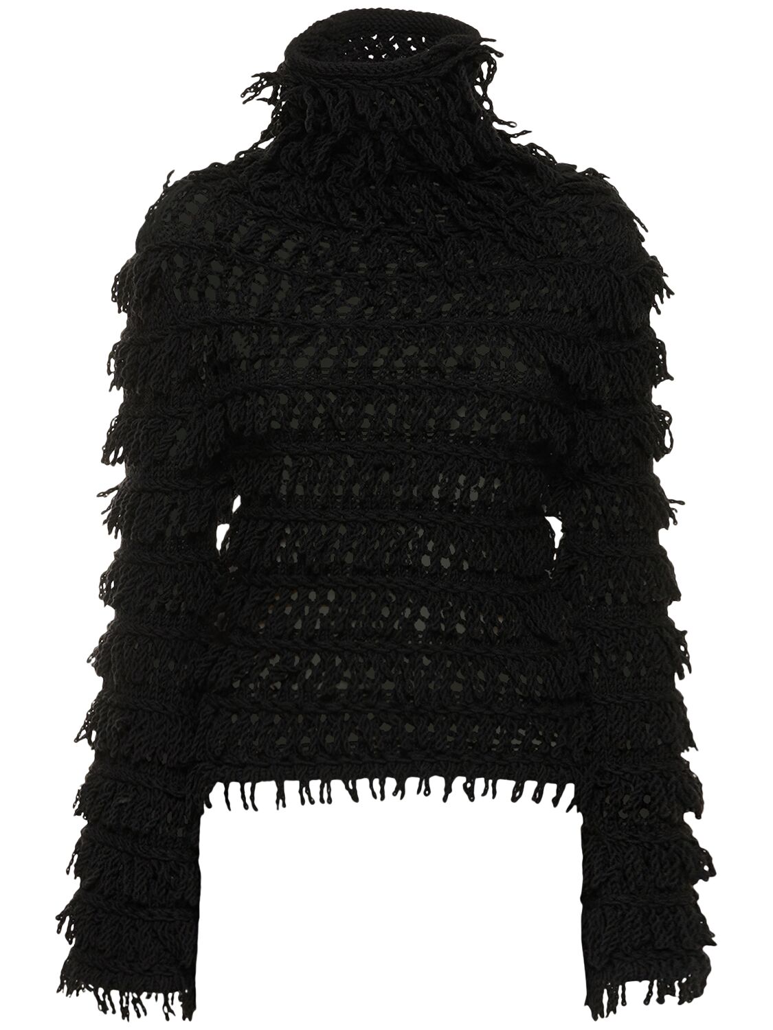 Fringed Wool Knit Turtleneck Sweater - BLUMARINE - Modalova