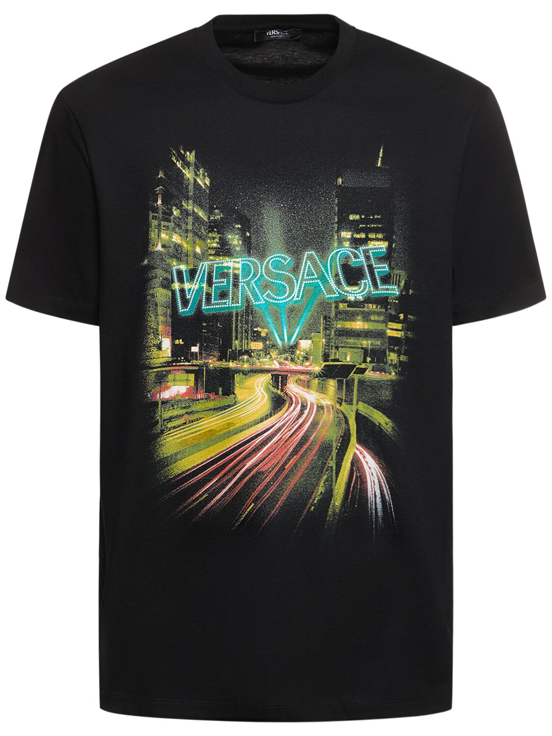 T-shirt Lights In Cotone Con Stampa - VERSACE - Modalova