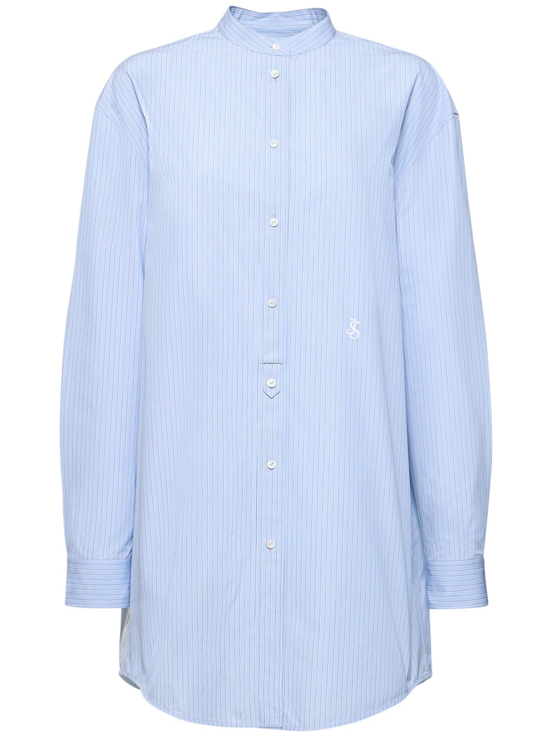 Collarless Striped Cotton Poplin Shirt - JIL SANDER - Modalova