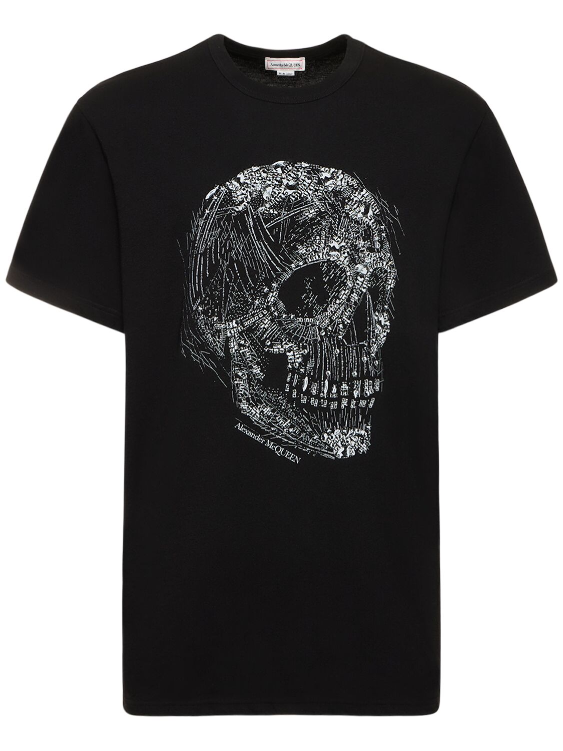 Embellished Crystal Skull Cotton T-shirt - ALEXANDER MCQUEEN - Modalova
