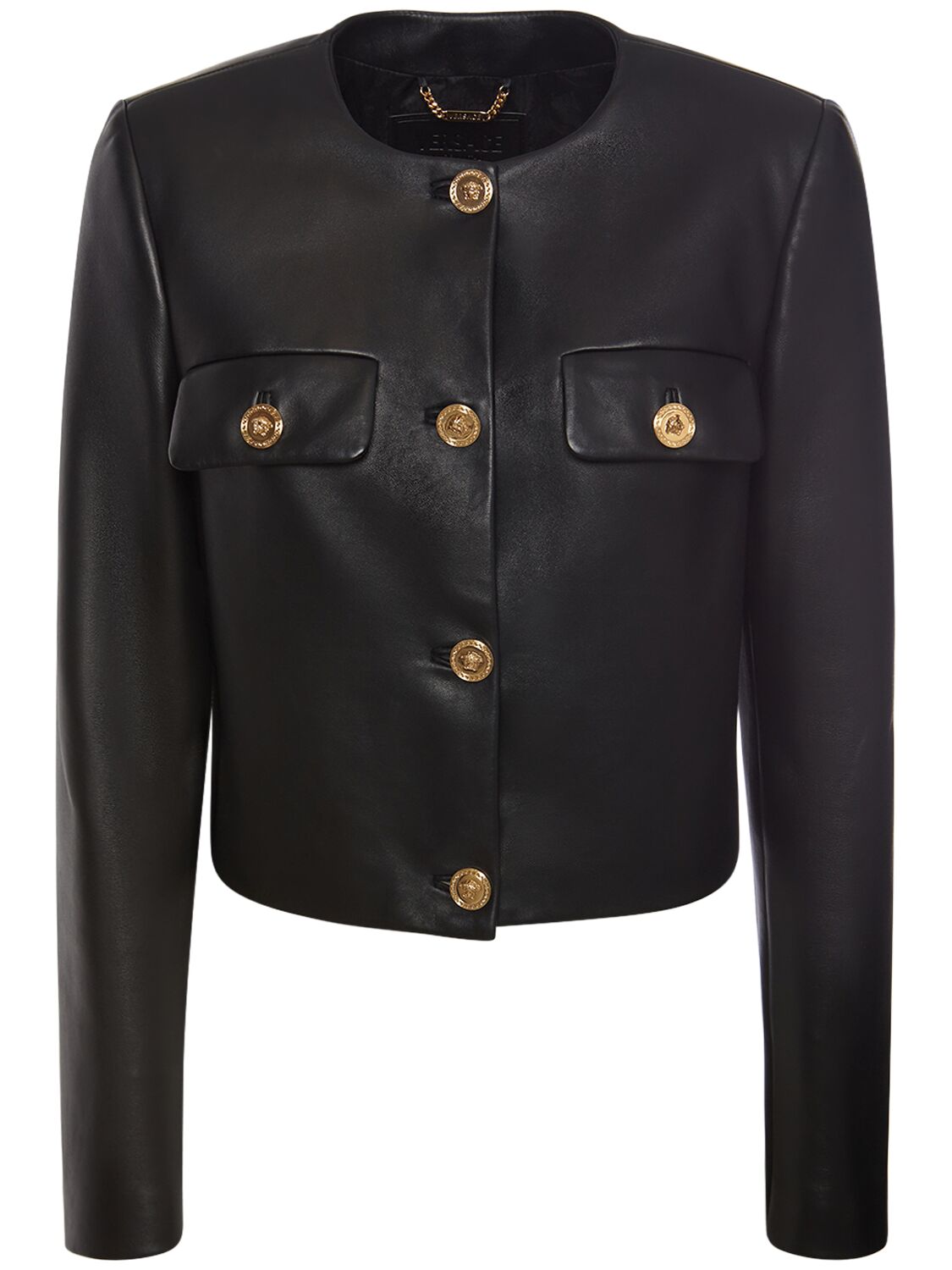 Leather Button Down Jacket - VERSACE - Modalova