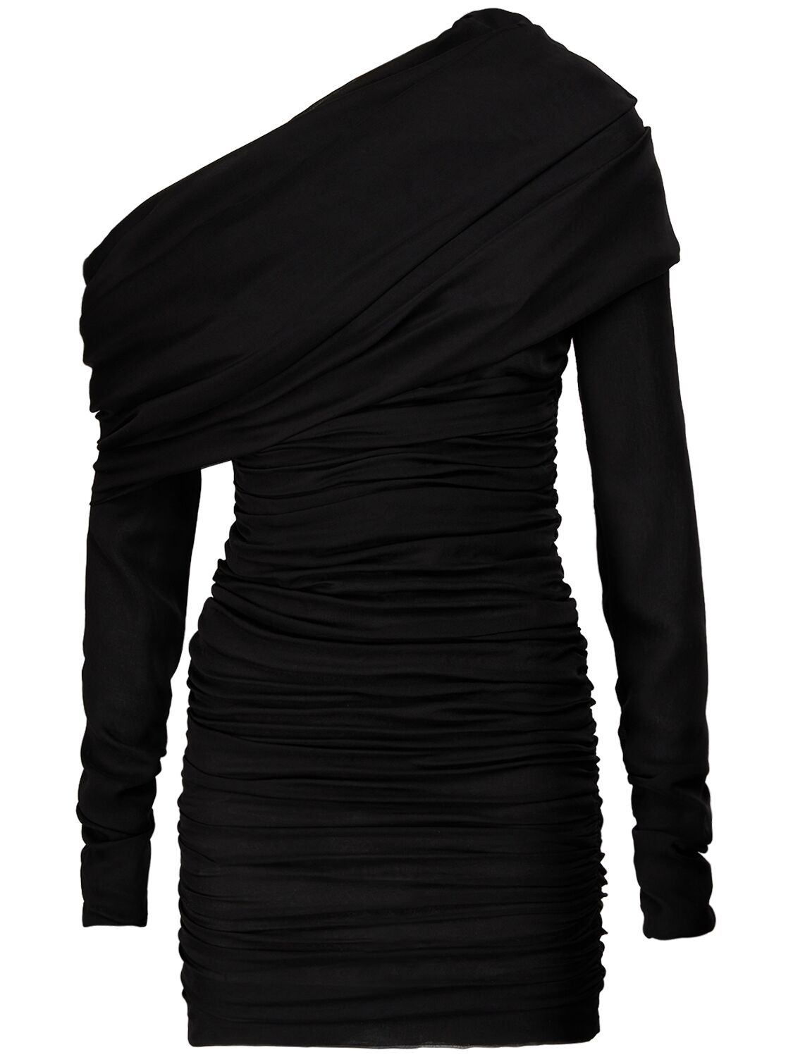 One Shoulder Draped Silk Dress - SAINT LAURENT - Modalova