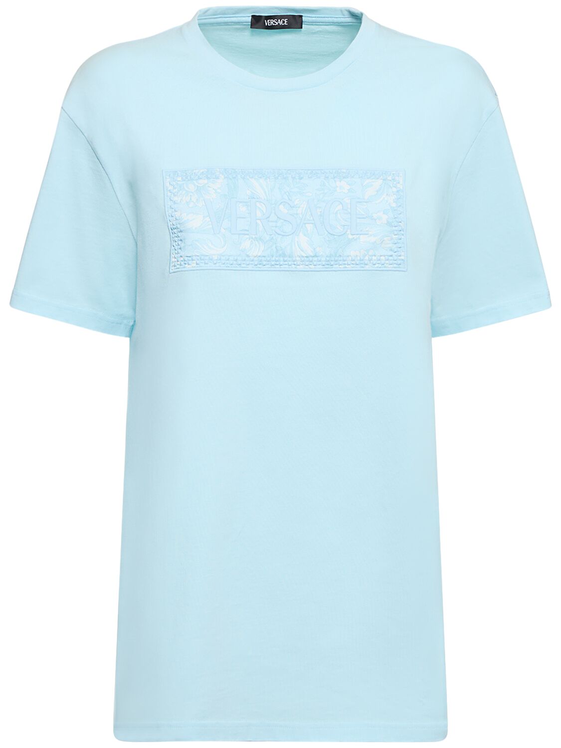 Barocco Logo Cotton Jersey T-shirt - VERSACE - Modalova