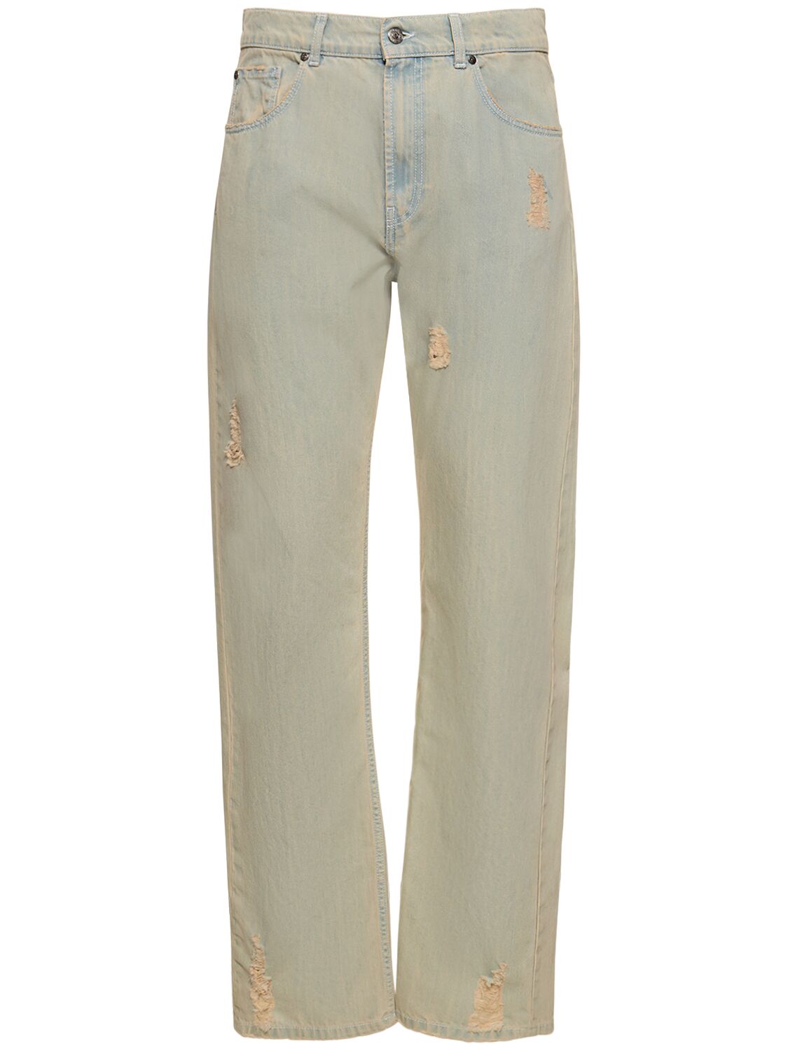 Distressed Cotton Denim Straight Jeans - MSGM - Modalova