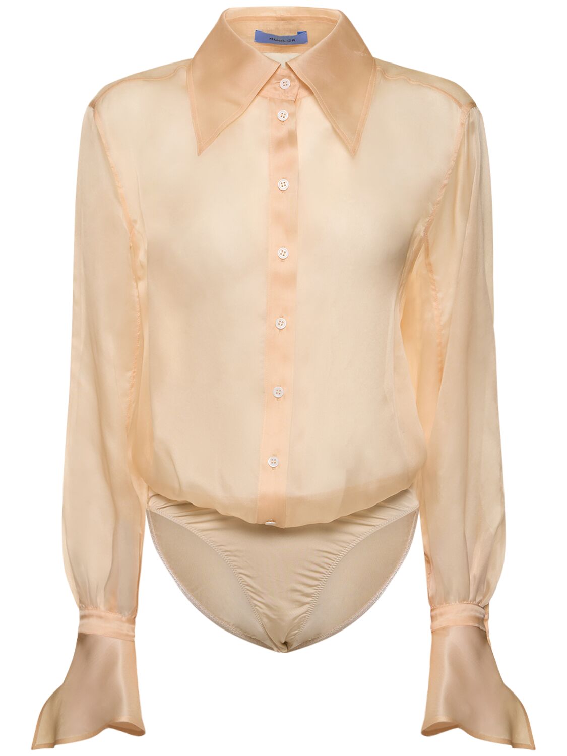 Silk Tulle Long Sleeved Bodysuit - MUGLER - Modalova